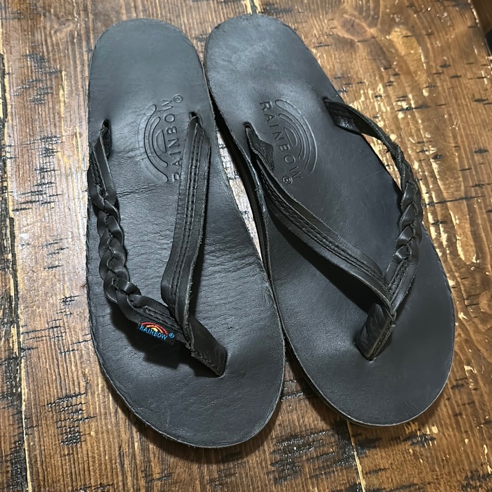 Rainbow braided black sandal